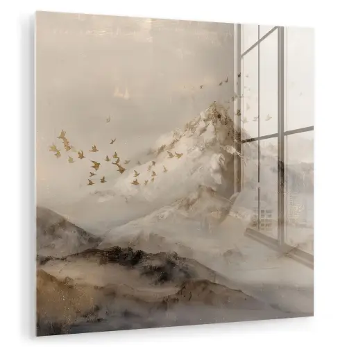 Berglandschap - Mist - Penseelstreken plexiglas 5mm klein -zzzproduct_nieuw