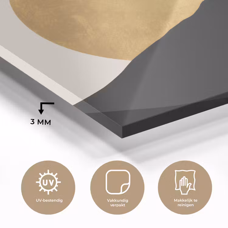 Bergsilhouetten - Gouden cirkel - Beige plexiglas 5mm klein -sfeer2