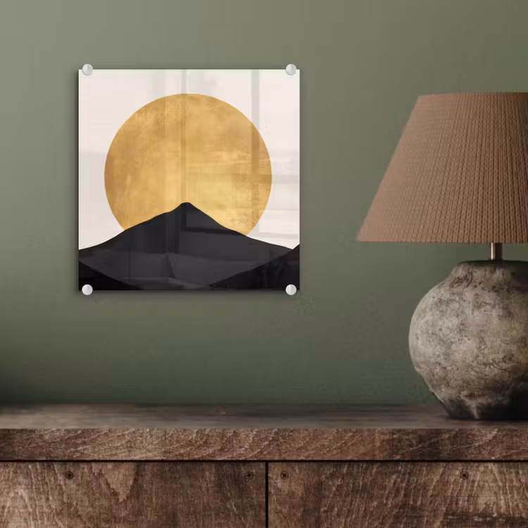 Bergsilhouetten - Gouden cirkel - Beige plexiglas 5mm klein -sfeer3