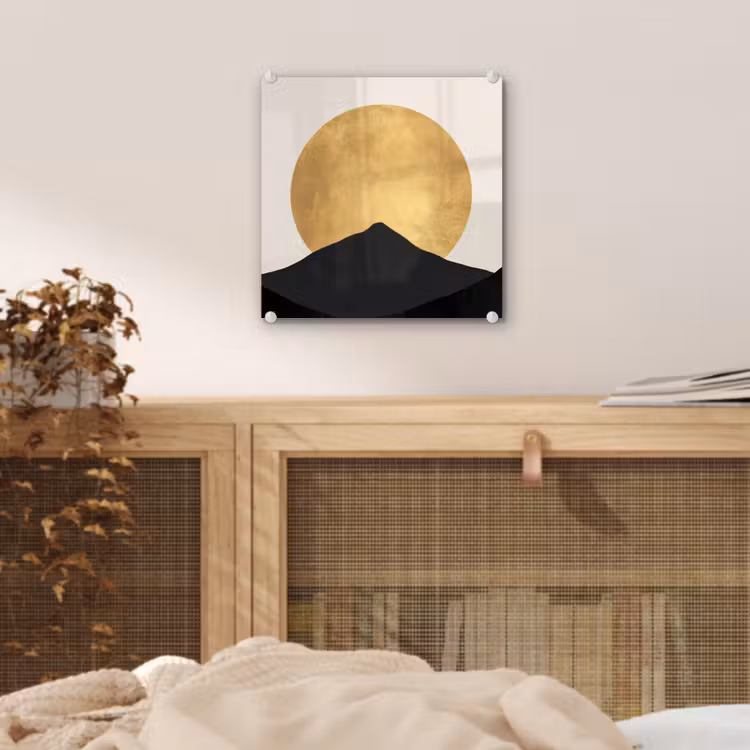 Bergsilhouetten - Gouden cirkel - Beige plexiglas 5mm klein -sfeer4