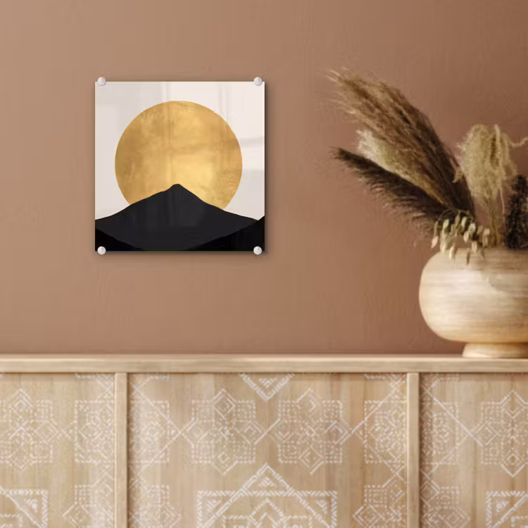 Bergsilhouetten - Gouden cirkel - Beige plexiglas 5mm klein -sfeer5
