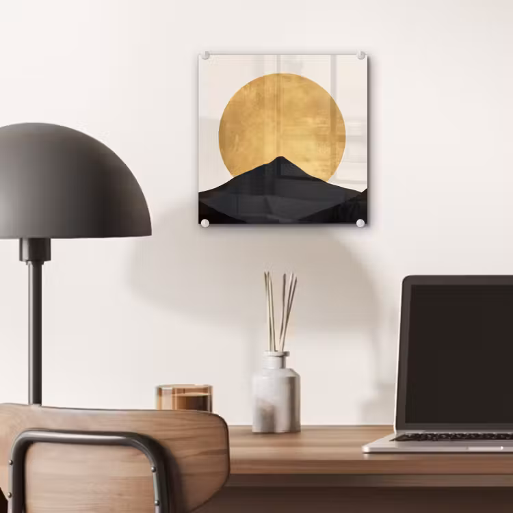 Bergsilhouetten - Gouden cirkel - Beige plexiglas 5mm klein -sfeer6