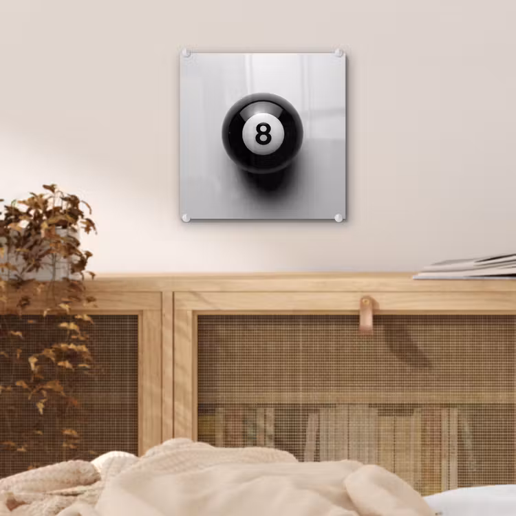 Biljartbal - Getal - Acht - Wit plexiglas 5mm klein -sfeer4