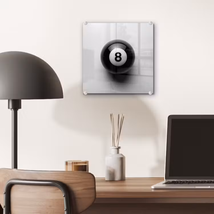 Biljartbal - Getal - Acht - Wit plexiglas 5mm klein -sfeer6