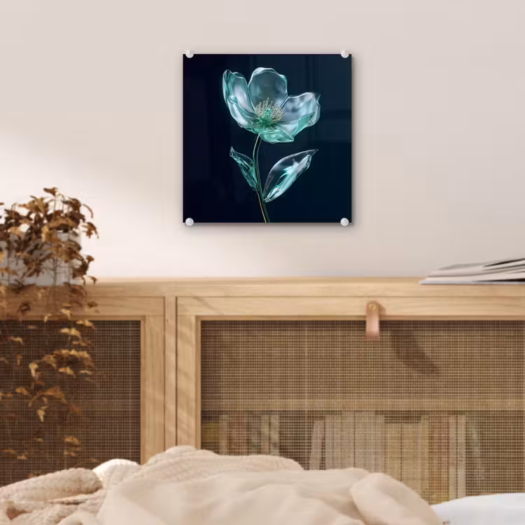 Bladeren - Bloem - Glazen - Donkerblauw plexiglas 5mm klein -sfeer4