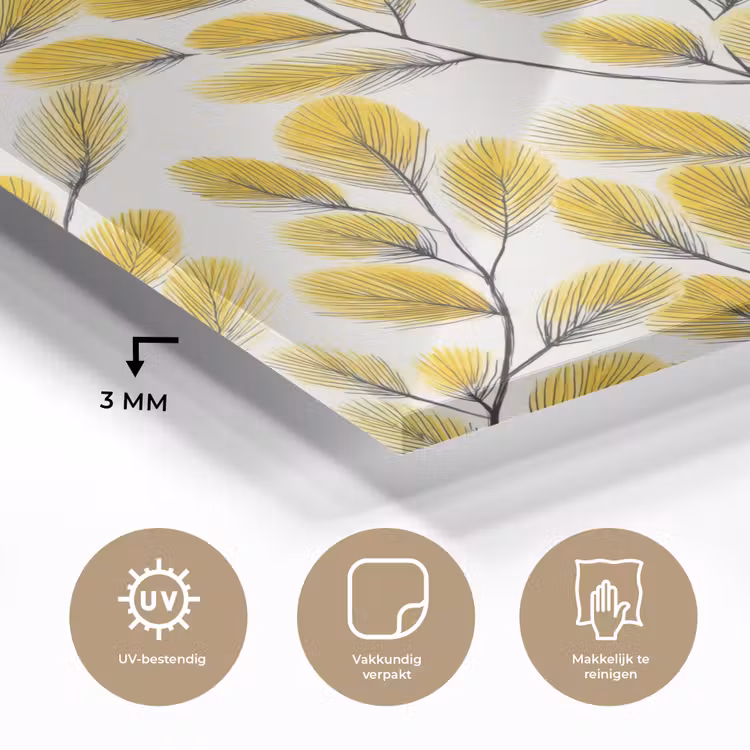 Bladeren - Botanisch - Elegant - Geel - Zwart plexiglas 5mm klein 11 -sfeer2