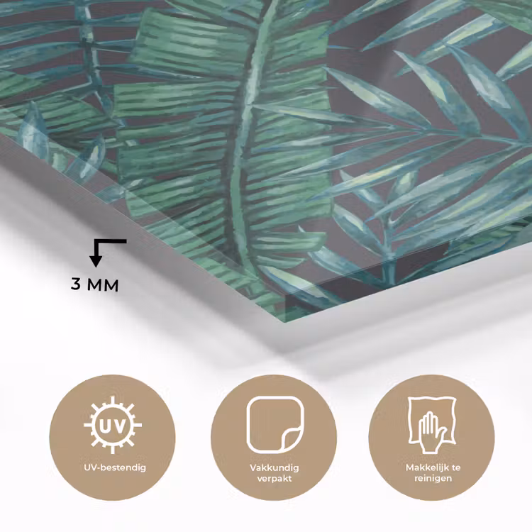 Bladeren - Inductie beschermer - Jungle - Tropical plexiglas 5mm klein -sfeer2