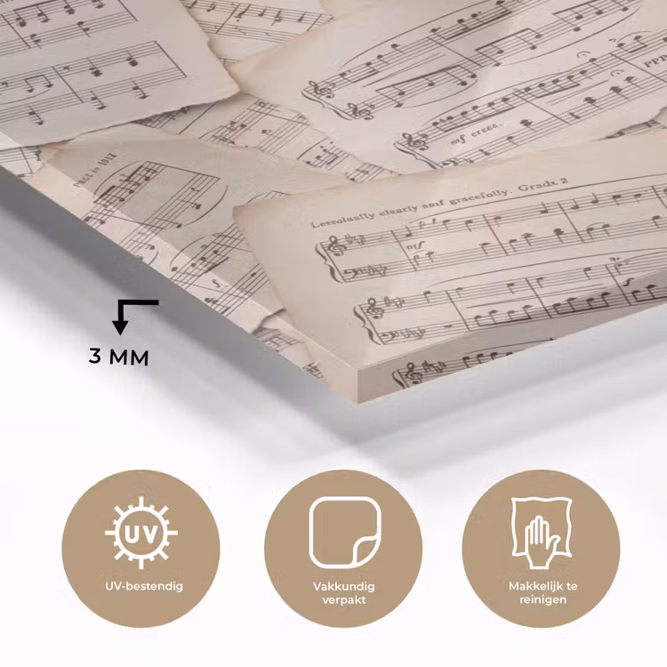 Bladmuziek - Oud - Noten - Vintage - Beige plexiglas 5mm klein -sfeer2