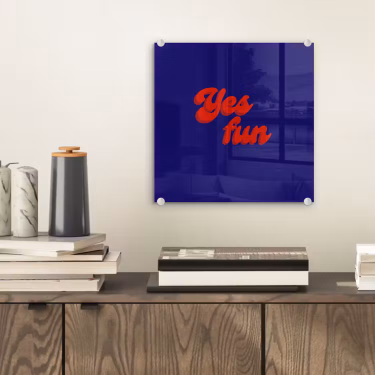Blauw - Rood - Yes fun - 3D plexiglas 5mm klein -sfeer1
