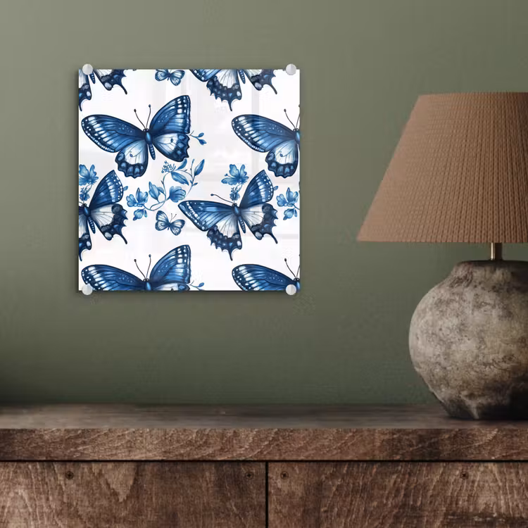 Blauw - Vlinders - Bloemen - Wit plexiglas 5mm klein 11 -sfeer3