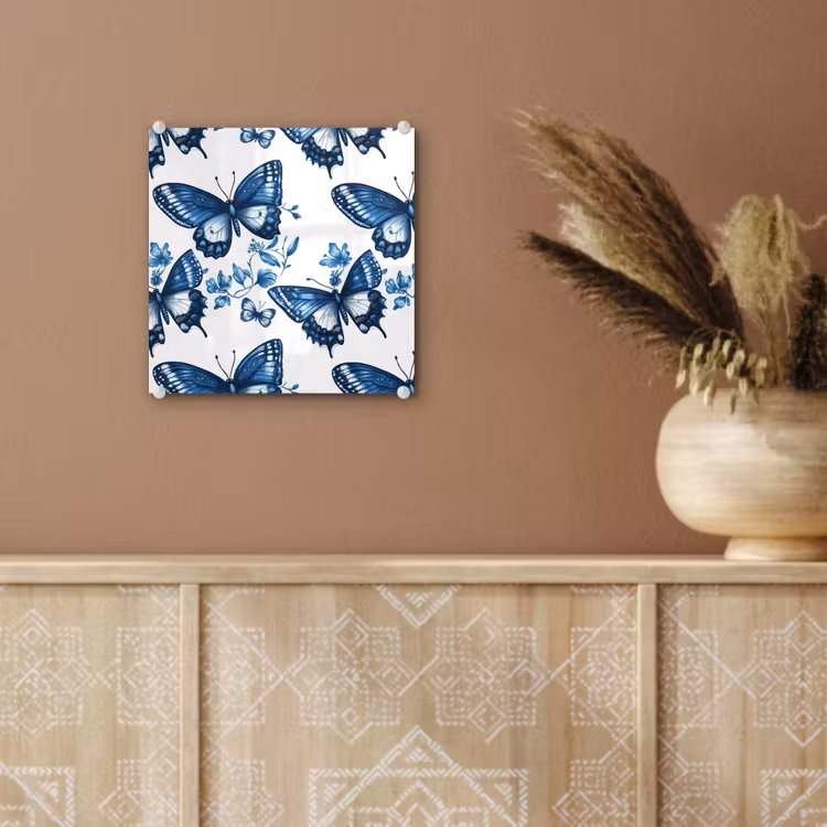 Blauw - Vlinders - Bloemen - Wit plexiglas 5mm klein 11 -sfeer5