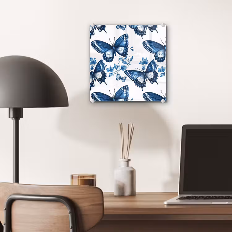 Blauw - Vlinders - Bloemen - Wit plexiglas 5mm klein 11 -sfeer6
