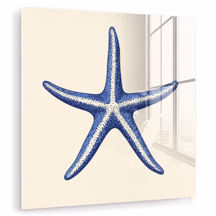 Blauwe zeester - Minimalistisch - Beige plexiglas 5mm klein -zzzproduct_nieuw
