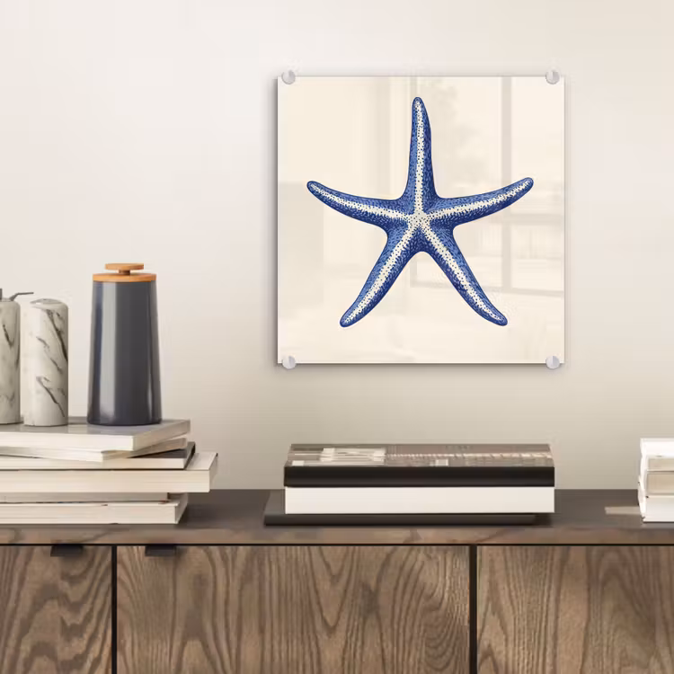 Blauwe zeester - Minimalistisch - Beige plexiglas 5mm klein -sfeer1