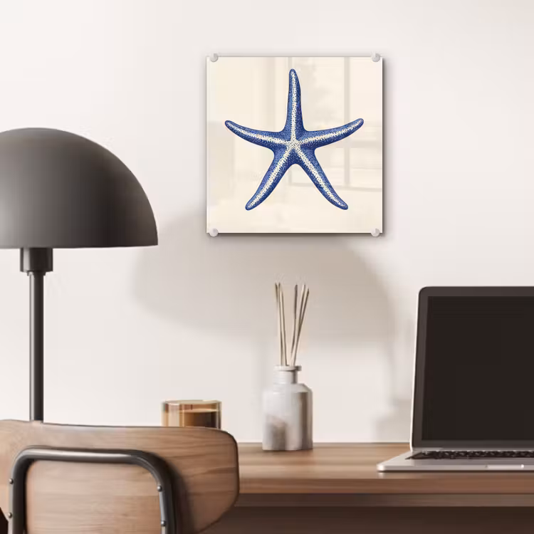 Blauwe zeester - Minimalistisch - Beige plexiglas 5mm klein -sfeer6