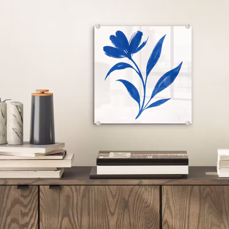 Bloem - Blaadjes - Minimalistisch - Blauw plexiglas 5mm klein -sfeer1