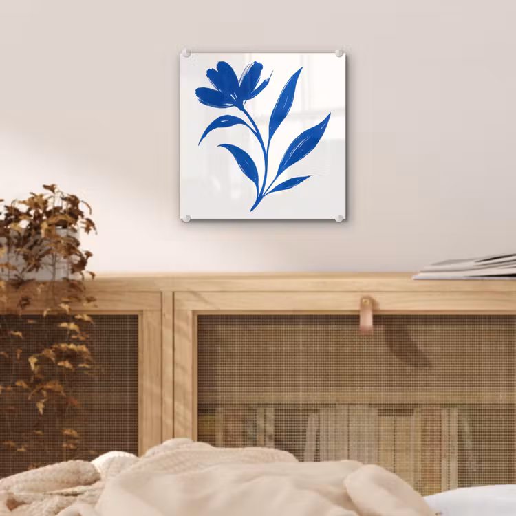 Bloem - Blaadjes - Minimalistisch - Blauw plexiglas 5mm klein -sfeer4