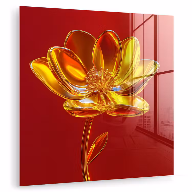 Bloem - Goud - Glazen plexiglas 5mm klein -zzzproduct_nieuw