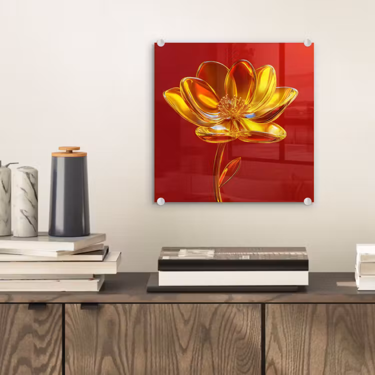 Bloem - Goud - Glazen plexiglas 5mm klein -sfeer1