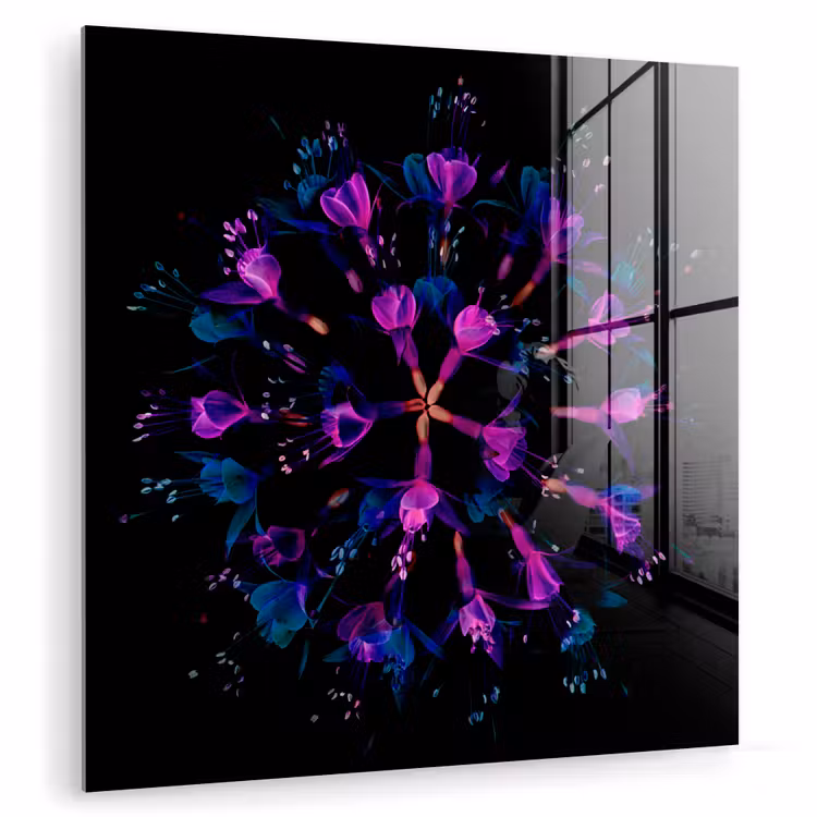 Bloem - Paars - Blauw - Macro - Zwart plexiglas 5mm klein -zzzproduct_nieuw