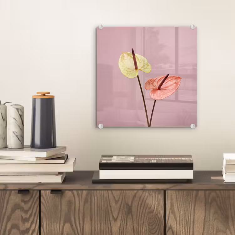 Bloemen - Anthuriums - Geel - Roze plexiglas 5mm klein -sfeer1