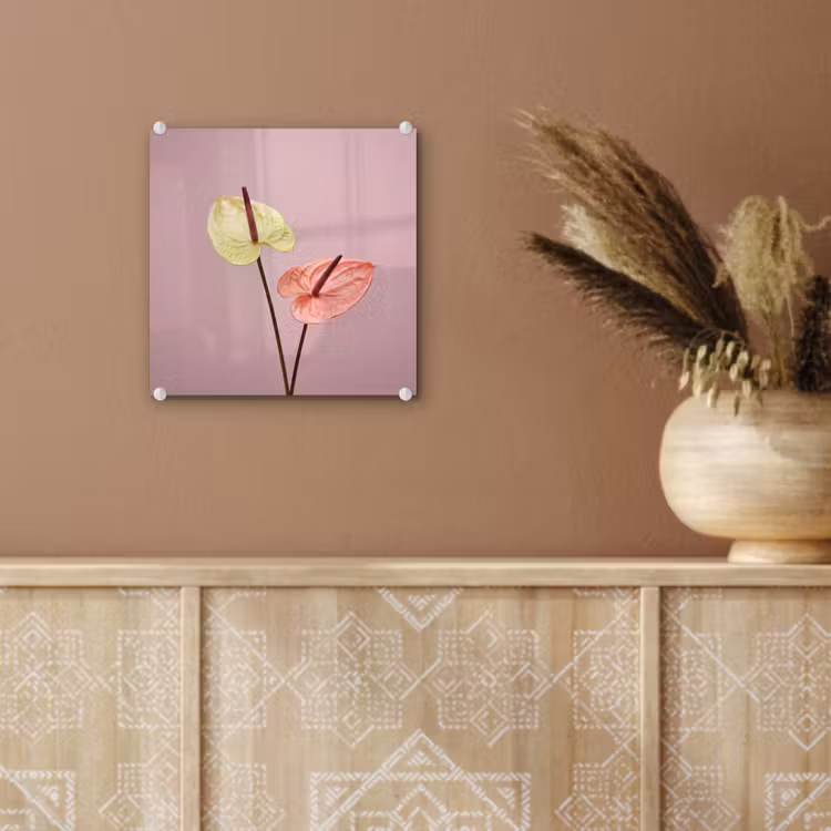 Bloemen - Anthuriums - Geel - Roze plexiglas 5mm klein -sfeer5