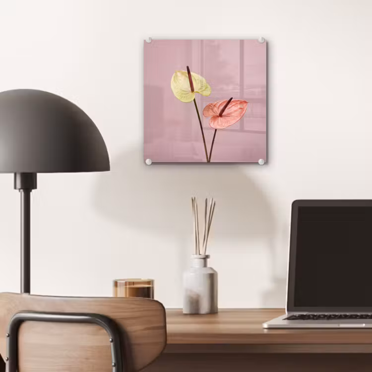 Bloemen - Anthuriums - Geel - Roze plexiglas 5mm klein -sfeer6