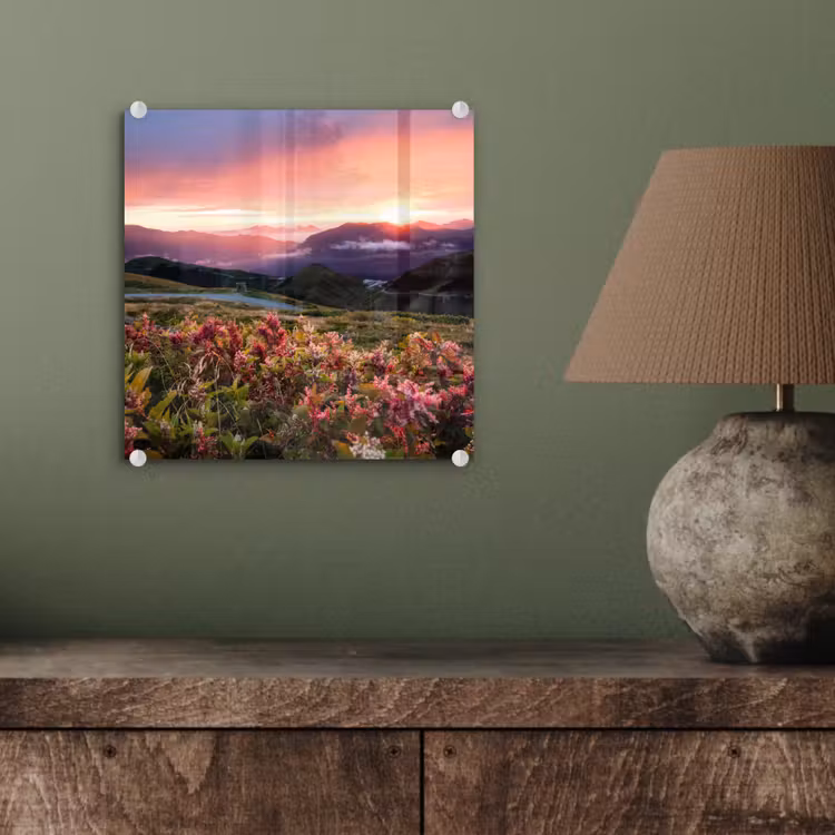 Bloemen - Bergen - Landschap - Nacht - Lucht - Roze plexiglas 5mm klein -sfeer3