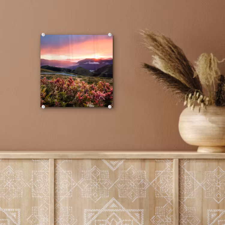 Bloemen - Bergen - Landschap - Nacht - Lucht - Roze plexiglas 5mm klein -sfeer5