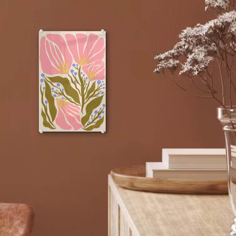 Bloemen - Bladeren - Abstract - Roze plexiglas 5mm klein -sfeer5