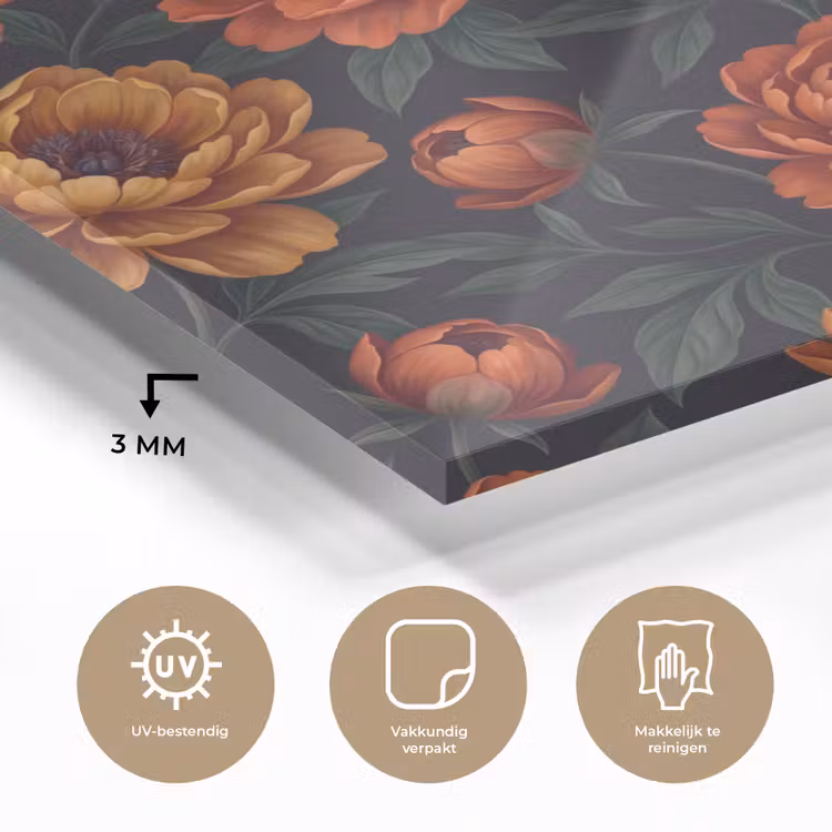 Bloemen - Bladeren - Natuur - Modern - Oranje plexiglas 5mm klein -sfeer2