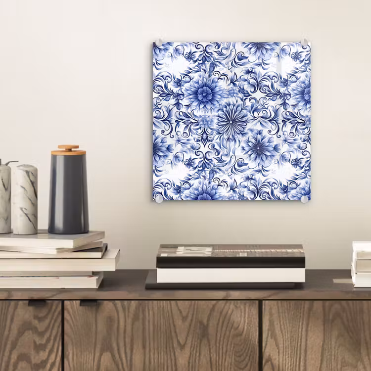 Bloemen - Blauw - Patroon - Wit plexiglas 5mm klein 11 -sfeer1