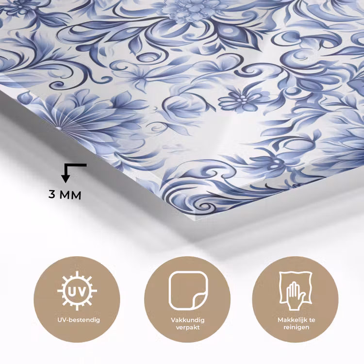 Bloemen - Blauw - Patroon - Wit plexiglas 5mm klein 11 -sfeer2