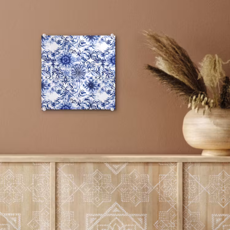 Bloemen - Blauw - Patroon - Wit plexiglas 5mm klein 11 -sfeer5