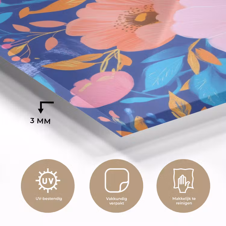 Bloemen - Blauw - Roze plexiglas 5mm klein -sfeer2