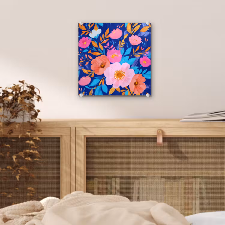 Bloemen - Blauw - Roze plexiglas 5mm klein -sfeer4