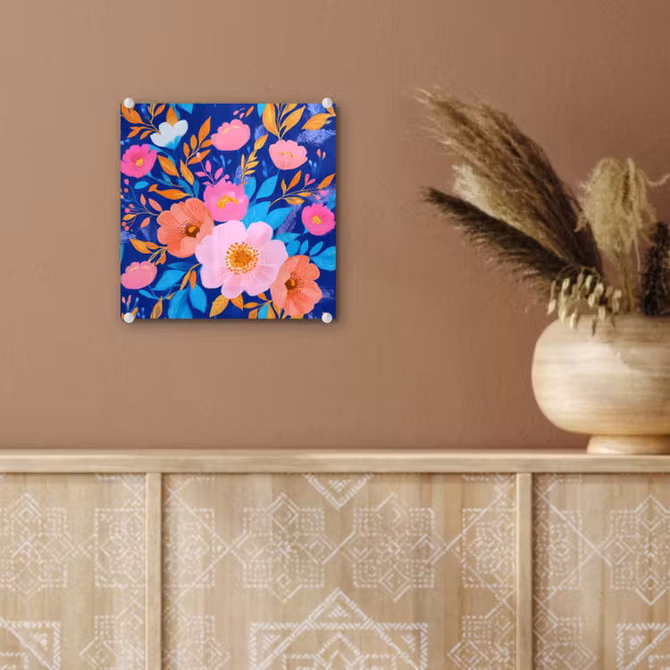 Bloemen - Blauw - Roze plexiglas 5mm klein -sfeer5