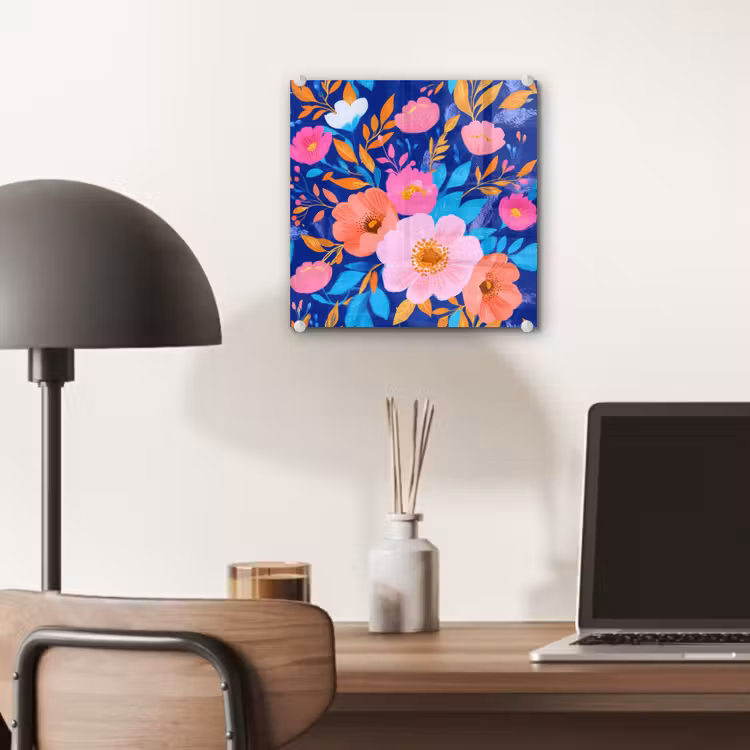 Bloemen - Blauw - Roze plexiglas 5mm klein -sfeer6