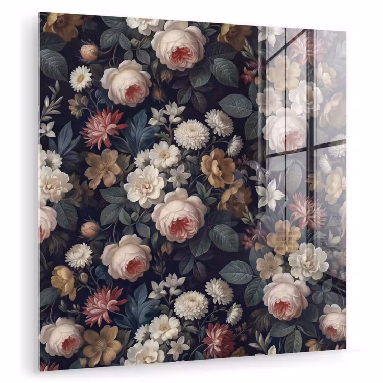 Bloemen - Boeket - Botanisch - Vintage - Donkere achtergrond plexiglas 5mm klein -zzzproduct_nieuw