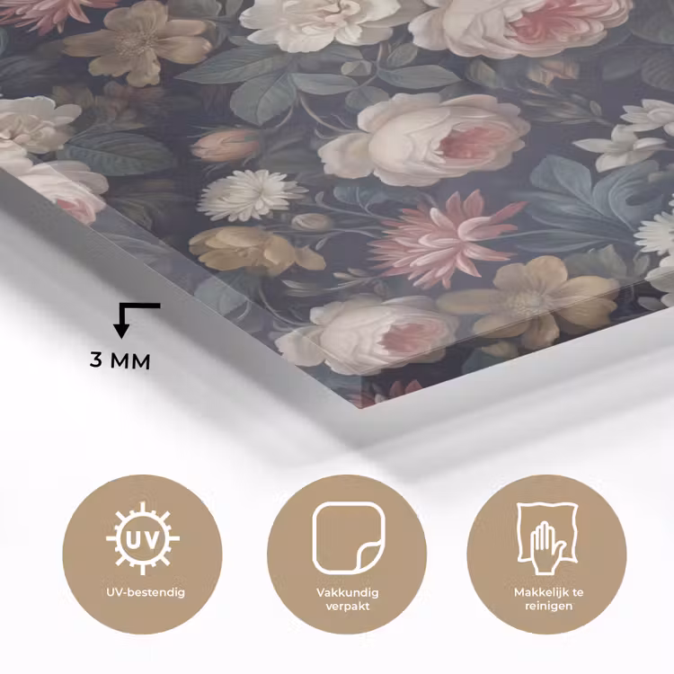 Bloemen - Boeket - Botanisch - Vintage - Donkere achtergrond plexiglas 5mm klein -sfeer2
