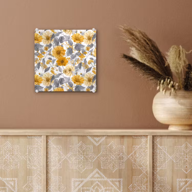 Bloemen - Botanisch - Elegant - Okergeel - Grijs plexiglas 5mm klein 11 -sfeer5
