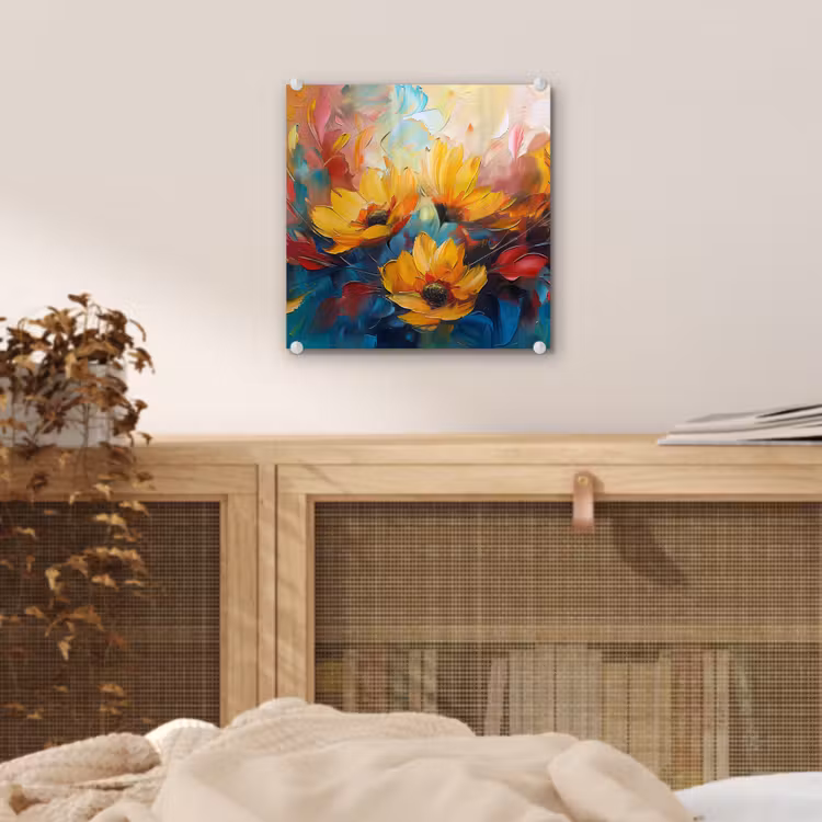 Bloemen - Dahlia - Kunst - Oranje - Watercolor plexiglas 5mm klein -sfeer4