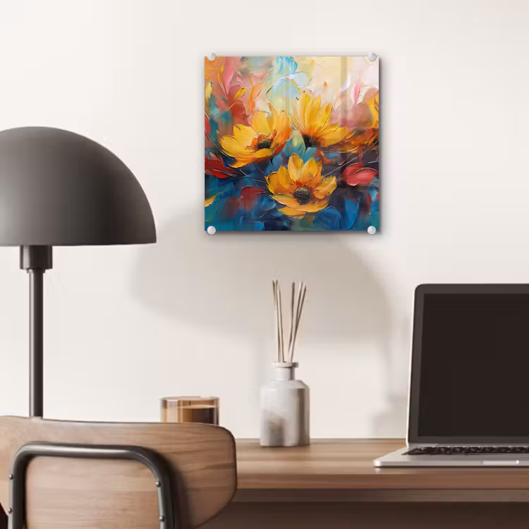 Bloemen - Dahlia - Kunst - Oranje - Watercolor plexiglas 5mm klein -sfeer6