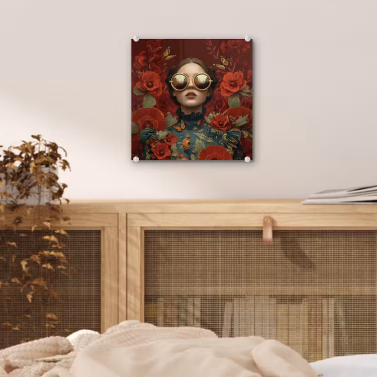 Bloemen - Dieprood - Zonnebril - Vrouw plexiglas 5mm klein -sfeer4