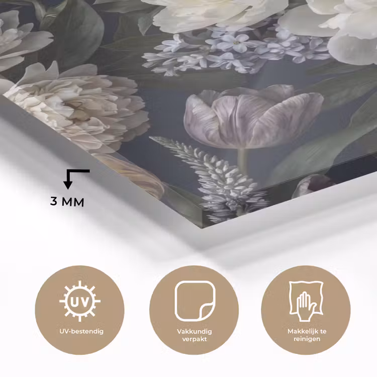 Bloemen - Donker - Elegant - Natuur - Wit plexiglas 5mm klein -sfeer2