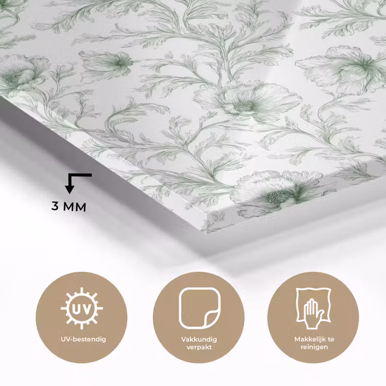 Bloemen - Getekend - Groen plexiglas 5mm klein 11 -sfeer2