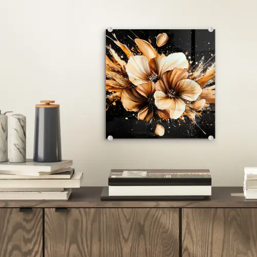Bloemen - Goud - Graffiti - Zwart - Abstract plexiglas 5mm klein -sfeer1