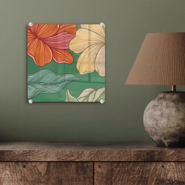 Glas schilderij - Bloemen - Groen - Illustratie - Bloemen - Groen - Illustratie plexiglas 5mm klein