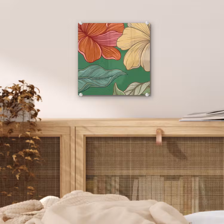 Glas schilderij - Bloemen - Groen - Illustratie - Bloemen - Groen - Illustratie plexiglas 5mm klein