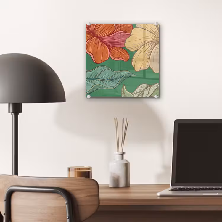 Glas schilderij - Bloemen - Groen - Illustratie - Bloemen - Groen - Illustratie plexiglas 5mm klein